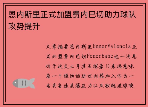 恩内斯里正式加盟费内巴切助力球队攻势提升
